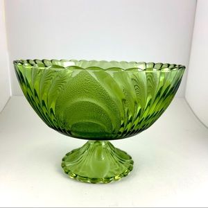 Vintage Brockway Glassware Nouveau Pedestal Bowl Green Salad Serving Bowl